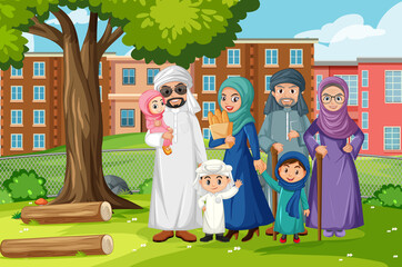 Outdoor scene with member of arab family