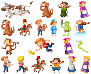 Set van verschillende kinderrijm karakter geïsoleerd op een witte achtergrond