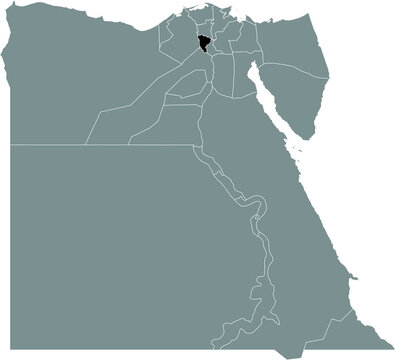 Black highlight location map of the Egyptian Monufia governorate inside gray map of the Arab Republic of Egypt