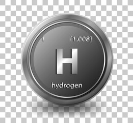 Hydrogen chemical element. Chemical symbol with atomic number and atomic mass.