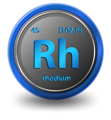 Rhodium chemical element. Chemical symbol with atomic number and atomic mass.