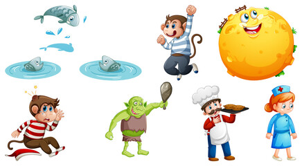 Naklejka premium Set of different nursery rhyme character isolated on white background