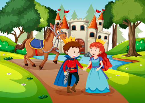 Scene with prince and princess at the castle
