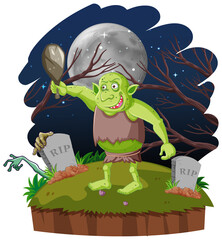 Night scene with goblin or troll cartoon character