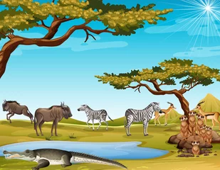 Gruppe wilder afrikanischer Tiere in der Waldszene © blueringmedia