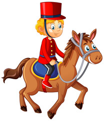 King's man riding horse cartoon character on white background