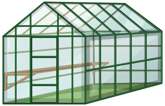 Empty Greenhouse with glass wall on white background
