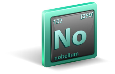 Nobelium chemical element. Chemical symbol with atomic number and atomic mass