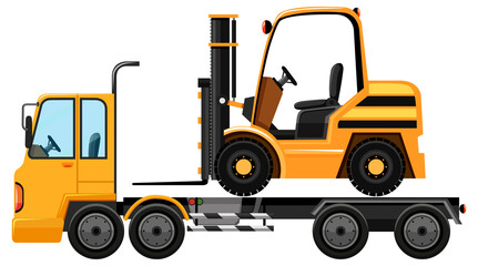 Tow truck carrying forklift isolated background