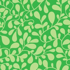 Seamless pattern with  plants on  green background. Vector print with herbs. Flat botanical wallpaper.
