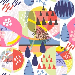 Vector graphic pattern of abstract elements in bright colors.