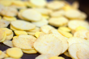 sliced sweet potato for roasting, sliced ​​raw food, preparing the meal