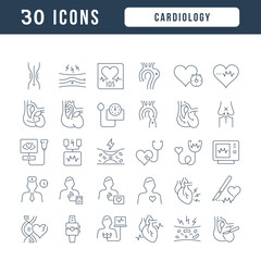 Set of linear icons of Cardiology - obrazy, fototapety, plakaty