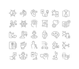 Set of linear icons of Med-Tech Innovation