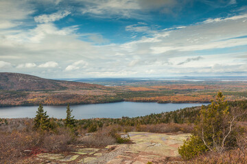 USA, Maine, Mt. Desert Island. Acadia National Park, Cadillac Mountain, elevated view looking west.