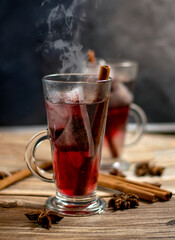 Fresh glasses of herbal tea with cinnamon
