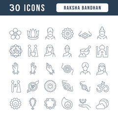 Set of linear icons of Raksha Bandhan