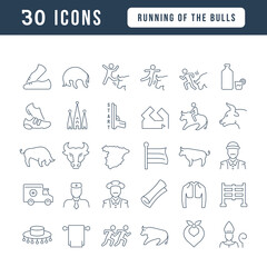 Set of linear icons of Running of the Bulls