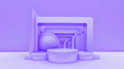 Minimal abstract exhibition background with geometric shapes and steps. 3D rendering