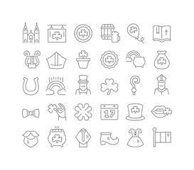 Set of linear icons of Saint Patrick's Day
