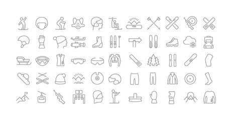 Set of linear icons of Ski Sport