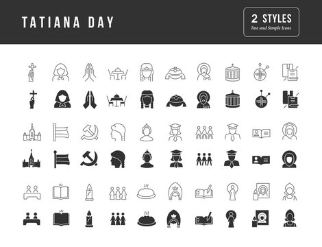 Set of simple icons of Tatiana Day