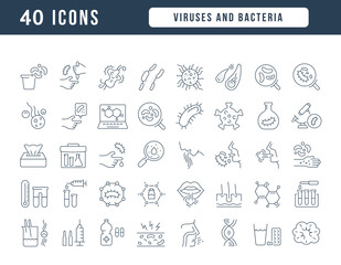 Set of linear icons of Viruses and Bacteria