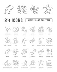 Set of linear icons of Viruses and Bacteria