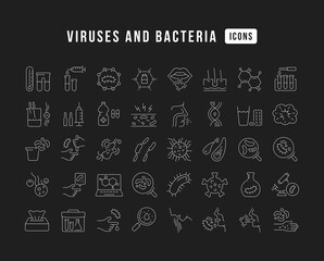 Set of linear icons of Viruses and Bacteria