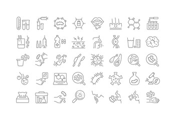 Set of linear icons of Viruses and Bacteria