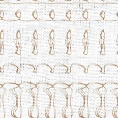 Seamless burlap with white paint pattern overlay. High quality illustration. Real burlap fabric texture with digital pattern on top for print in various surface design uses. Great for interiors.