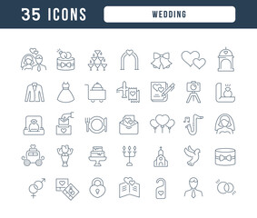 Set of linear icons of Wedding