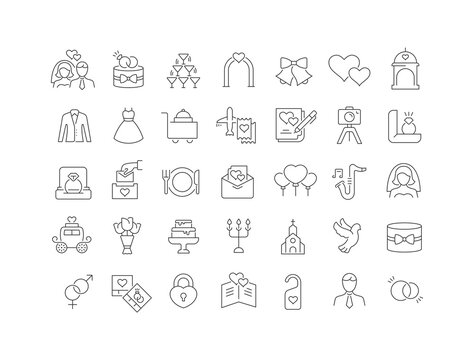 Set of linear icons of Wedding