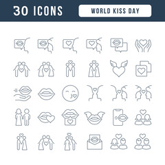 Set of linear icons of World Kiss Day
