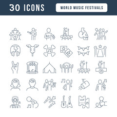Set of linear icons of World Music Festivals