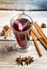 Fresh hot herbal tea with cinnamon sticks