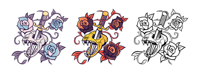 Cat's Skull with a Floral Pattern