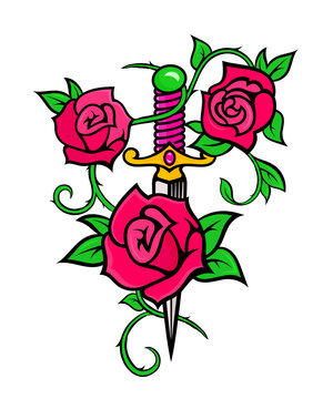 Illustration of Sword with Flowers