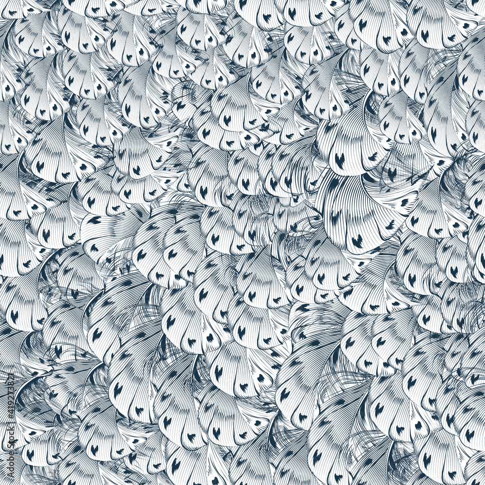 Poster Fashion vector seamless pattern with feathers
