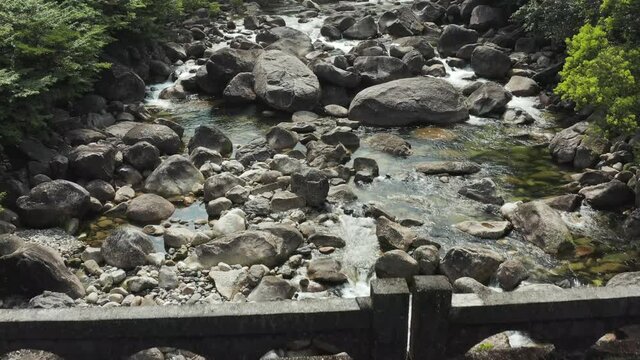 Yakushima Rainforest, Push over bridge to river through trees, Kagoshima Japan