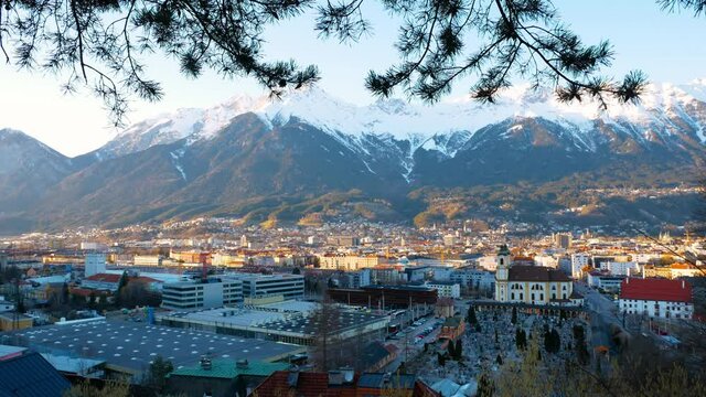 Areal view of the city of Innsbruck.