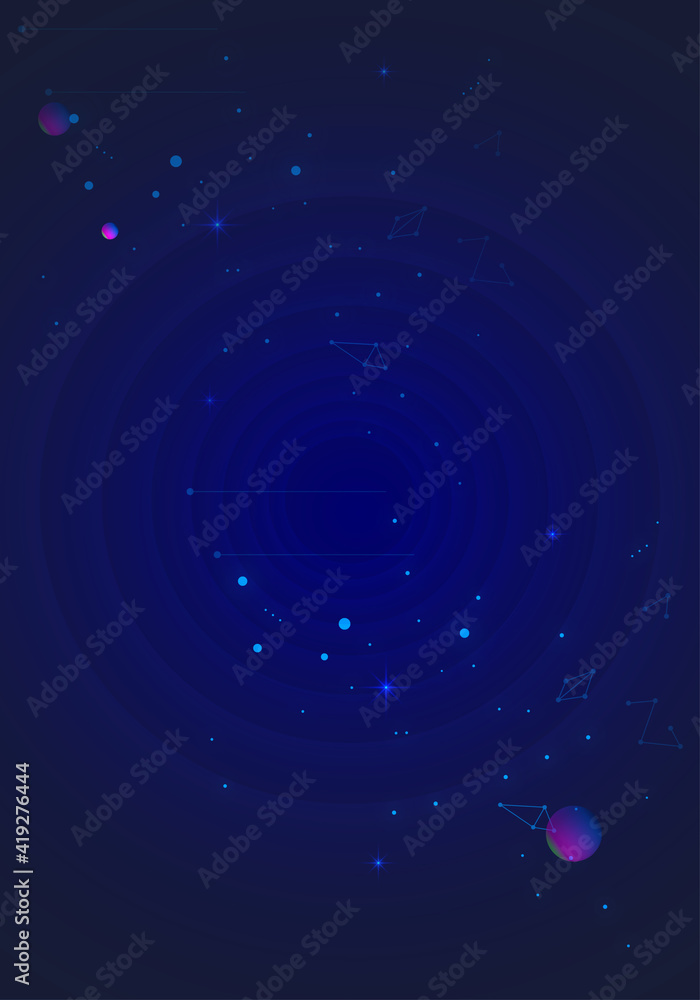 Poster the cosmic vortex composed of dots, lines and circles feels the background of science and technology