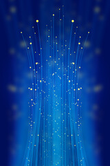 Obraz na płótnie Canvas Blue dot line forms light beam, Internet technology background.