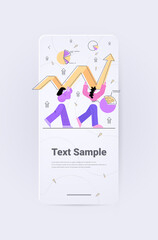 businesspeople holding upward arrow teamwork financial growth business development concept vertical full length copy space vector illustration