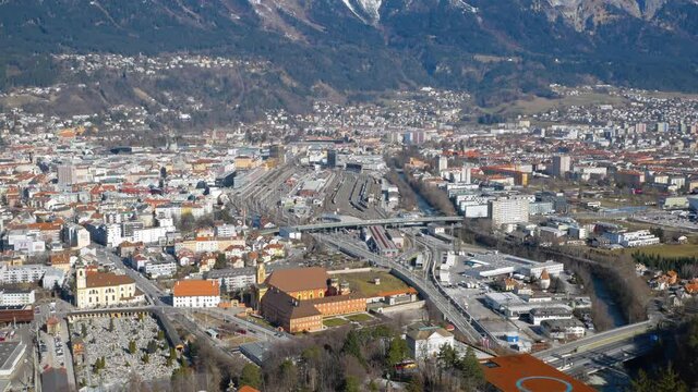 Areal view of the city of Innsbruck.