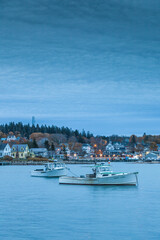 USA, Maine, Stonington. Stonington Harbor at dusk
