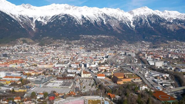 Areal view of the city of Innsbruck.