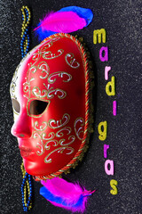 Mardi Gras Full Mask With Feathers And Bead Strings