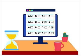 Testing concept with character. People answering quiz checklist and success result abstract vector illustration. Online exam, questionnaire form, online education, survey metaphor.