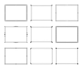 Black filigree vintage calligraphic frames set. Retro elegant borders. Ornamental calligraph frame and floral or heart romantic ornaments great for card, certificate, book Isolated vector illustration